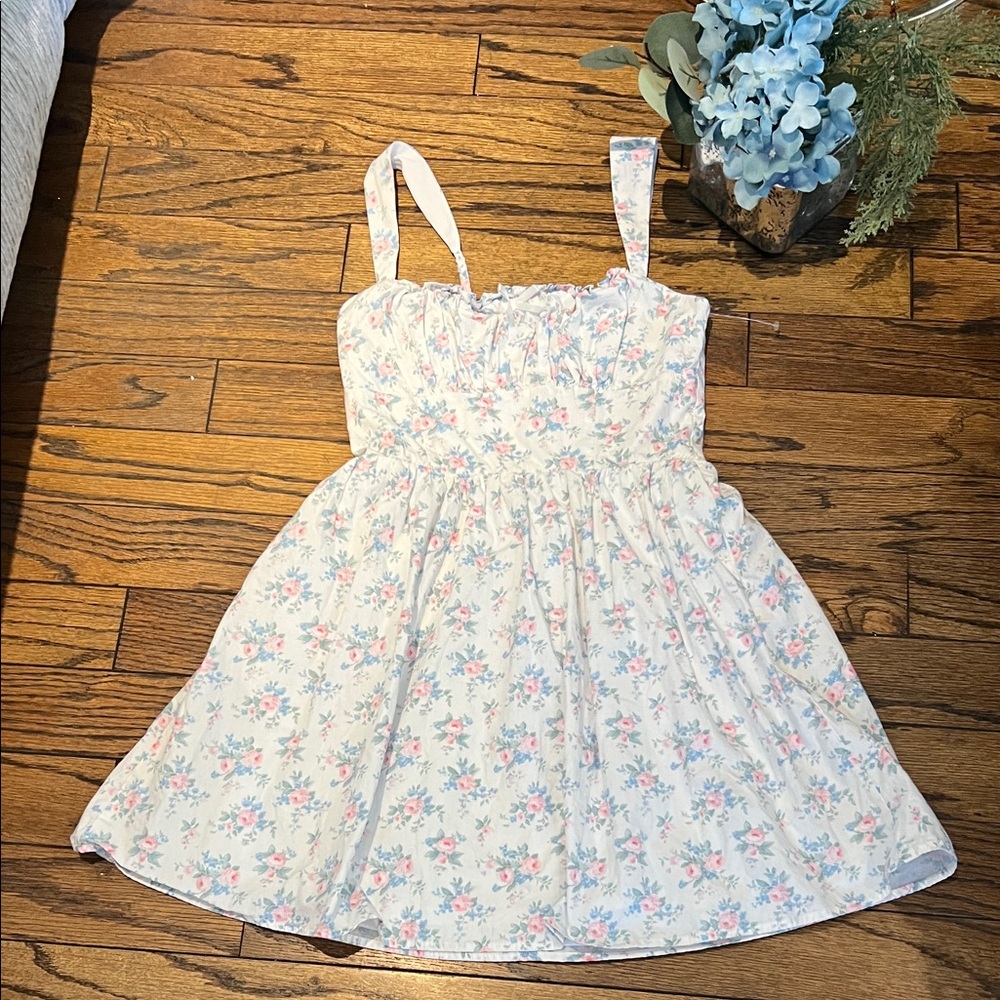 Altar'd State White Sundress with Pink & Blue Floral Print